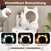 A vanity table with a cat-shaped mirror and illuminated bulbs, showcasing different lighting modes. Podgląd zdjęcia produktu