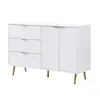 A white sideboard with gold accents and fluted details, shown against a white background. Podgląd zdjęcia produktu