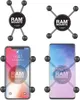 Collage showing RAM MOUNTS X-Grip phone holders, both the holder itself and examples of it holding smartphones. Náhled obrázku produktu