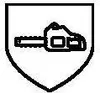 A black and white line drawing of a chainsaw inside a shield shape. Produktbild-Vorschau
