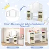 A collage showing a children's vanity table and desk set in different configurations, with text overlays and decorative elements. Produktbild-Vorschau