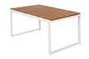 A rectangular outdoor dining table with a slatted wooden top and a white metal frame, shown from a slightly elevated side angle against a white background. Produktbild-Vorschau