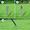 A three-panel image showing how to install a fence post anchor into the ground. Podgląd zdjęcia produktu