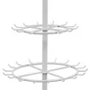 A white metal rotating display rack with two tiers, each with multiple hooks for hanging items like ties or belts. Podgląd zdjęcia produktu