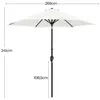 A white patio umbrella with dimensions indicated by text overlays. Produktbild-Vorschau