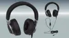 Two views of a pair of black over-ear headphones against a gradient background. Podgląd zdjęcia produktu