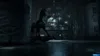A dark, atmospheric scene with a rocking horse in the foreground and a dollhouse in the background. Produktbild-Vorschau