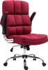 A red office chair with a chrome base and black armrests, shown from a three-quarter front view against a white background. Produktbild-Vorschau