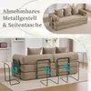 A split image showing a sofa in a room and a close-up of its features. Produktbild-Vorschau