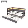 A diagram of a sofa bed with dimensions indicated by numbers and lines. Voir les images du produit