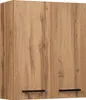 A close-up, front-facing view of a wooden cabinet with two doors and black handles. Podgląd zdjęcia produktu