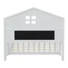 A white wooden children's bed with a house-shaped headboard and a blackboard panel. Náhľad obrázku produktu