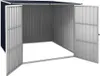An empty metal storage shed with its doors open, shown from the front. Produktbild-Vorschau