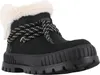 A single black boot with white fur trim and black and white laces is shown against a white background. Produktbild-Vorschau