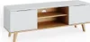 A white and wood-tone lowboard with two sliding doors and open shelving in the center. Náhľad obrázku produktu