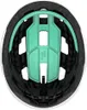 The inside of a white bicycle helmet with green padding. Produktbild-Vorschau