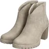 A pair of beige women's ankle boots with block heels and a lug sole, shown against a white background. Produktbild-Vorschau