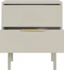 A front view of a two-drawer nightstand with a gold handle on the bottom drawer, set against a white background. Produktbild-Vorschau
