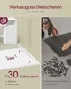 Comparison of tool-free assembly with screws, showing a white furniture piece and a person assembling a dark gray item with screws. Produktbild-Vorschau