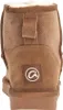 The back view of a brown boot with a logo on the heel. Voir les images du produit