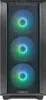 A front view of a black Lian Li computer case with three illuminated RGB fans. Produktbild-Vorschau