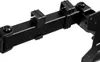 Close-up of a black metal monitor arm bracket with plastic clips. Podgląd zdjęcia produktu