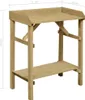 A wooden potting table with two shelves, shown against a white background with dimensions indicated. Náhled obrázku produktu