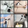 Collage of four images showing a handheld steam cleaner being used for various cleaning tasks. Produktbild-Vorschau