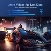 A split image showing a graph comparing video codecs and a race car. Produktbild-Vorschau