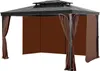 A brown and black gazebo with curtains, shown from a front-side angle against a white background. Náhľad obrázku produktu