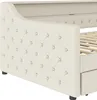 Close-up view of the tufted side of a beige upholstered bed frame. Anteprima dell’immagine prodotto
