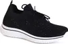A single black sneaker with white accents on a white background.