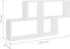 A white, multi-compartment wall shelf is shown against a white background with dimensions indicated by measurement lines and text. Voir les images du produit
