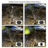 A collage of four images showing a mini solar fountain pump with different fountain heads in a natural water setting. Podgląd zdjęcia produktu