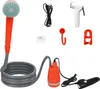 A collection of camping shower accessories laid out on a white background. Náhled obrázku produktu