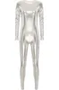 Damen metallic catsuit, maat M, zilver. Glanzend, volledig Productafbeelding-voorbeeld 3