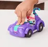 A child's hand is pushing a purple toy car with a cat figurine inside. Anteprima dell’immagine prodotto
