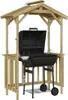 A wooden grill house with a black barbecue grill inside, set against a white background. Podgląd zdjęcia produktu