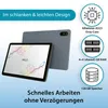 A tablet is shown with marketing text and feature icons. Produktbild-Vorschau