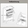 A technical drawing of a shoe cabinet with dimensions and measurements indicated. Produktbild-Vorschau