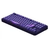 A dark purple mechanical keyboard with purple keycaps, shown from a diagonal angle on a white background. Produktbild-Vorschau