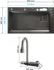 A diagram showing the dimensions of a kitchen sink and a faucet. Náhľad obrázku produktu