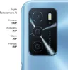 Close-up of the rear camera module of a blue smartphone, with text detailing camera specifications. Podgląd zdjęcia produktu