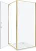 A shower cabin with a gold frame and a clear glass door, shown from a diagonal angle. Náhľad obrázku produktu