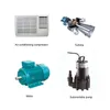 A collage of four different industrial components: an air conditioning compressor, a turbine, a motor, and a submersible pump. Podgląd zdjęcia produktu
