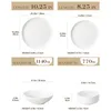 Diagrams showing the dimensions and capacities of various plates and bowls from a dinnerware set. Náhled obrázku produktu