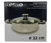 The image shows the packaging of a Remo hot pot with a clear glass lid. Produktbild-Vorschau