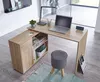 A modern home office setup with an L-shaped desk, laptop, lamp, and stool. Anteprima dell’immagine prodotto