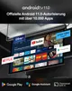 A television screen displaying various streaming service logos and app interfaces, with text overlays highlighting Android TV features. Produktbild-Vorschau