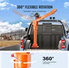 A pickup truck with an orange crane mounted in the bed, with a construction site in the background. A close-up of the crane's base is shown below. Anteprima dell’immagine prodotto